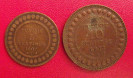 2 Pièces De Tunisie. 5 Centimes 1907, 10 Centimes 1917 - Túnez