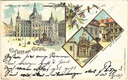 T3 1897 (Vorläufer) Graz, Hauptplatz, Rathhaus, Mausoleum, Hof Im Landhaus / Main Square, Town Hall, Mausoleum, Courtyar - Unclassified