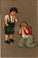 ** T2 Romantic Children Couple Art Postcard, Litho - Zonder Classificatie