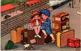 T2/T3 Children Art Postcard, Romantic Couple, Railway Station. Amag 0320. S: Margret Boriss (EK) - Zonder Classificatie