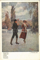 T2/T3 1919 Begegnung / Találkozás / Recontre / Romantic Couple Art Postcard, Ice Skate, Winter Sport S: J. Wachutt (EK) - Non Classificati