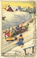 T2/T3 1932 Sledding, Bobsled, Bobsleigh, Winter Sport Art Postcard. Verlag A. Ruegg Editeur 546. Artist Signed - Non Classificati