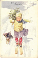 T2/T3 Boldog Karácsonyi ünnepeket! / Christmas Greeting Winter Sport Art Postcard, Ski. B.K.W.I. 2991-4. S: K. Feiertag  - Non Classificati