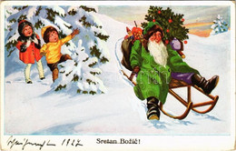 T2 1927 Sretan Bozic! / Croatian Christmas Greeting Card With Santa Claus, Saint Nicholas Sliding. W.S.S.B. 9672. - Unclassified