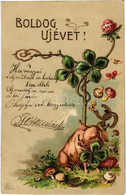 T2 1903 Boldog Újévet! / New Year Greeting Card With Pig, Horseshoe, Mushroom And Clover. Emb. Litho - Unclassified