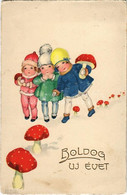 T2/T3 1940 Boldog Újévet! / New Year Greeting Card, Children With Mushrooms. H.W.B. Alabaster-Serie 3848. S: Hannes Pete - Non Classificati