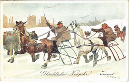 T2/T3 1914 Glückliches Neujahr! / New Year Greeting Art Postcard, Horse Racing. B.K.W.I. 560-2. S: Schönpflug - Unclassified