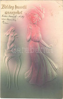 T2/T3 1905 Boldog Húsvéti ünnepeket! / Easter Greeting Art Postcard, Lady With Rabbit. Emb. (EK) - Unclassified