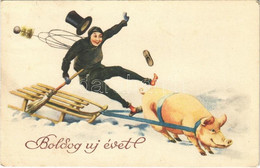 T2/T3 1935 Boldog Újévet! / New Year Greeting Art Postcard, Chimney Sweeper With Pig. L&P. 8757. (EK) - Non Classificati