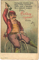 T3 1901 Boldog Új évet! Részeg Biciklis, Humor / New Year Greeting, Drunk Man On Bicycle, Humour. E.u.V. L.S.W. Litho (f - Non Classificati