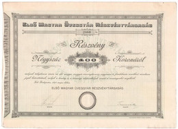 Budapest 1894. "Első Magyar Üveggyár Részvénytársaság" Részvénye 400K-ról, Szelvényekkel, Szárazpecséttel T:III - Unclassified