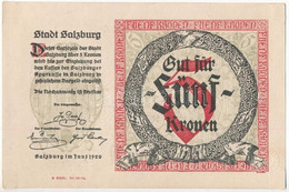 Ausztria / Salzburg 1920. 5K Papír Szükségpénz T:I- Austria / Salzburg 1920. 5 Corona Necessity Note C:AU - Unclassified