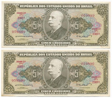 Brazília 1962. 5C (2x) Sorszámkövetők T:II  Brazil 1962. 5 Cruzeiros (2x) Sequential Serials C:XF Krause 176a - Non Classificati