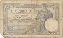 Jugoszlávia 1929. 100D "I. Sándor" Vízjel T:III Kis Szakadás, Kis Ly.  Yugoslavia 1929. 100 Dinara With "Alexander I" Wa - Non Classificati