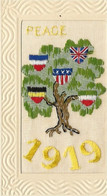 CARTE BRODEE MILITAIRE 1919 PEACE DRAPEAUX ANGLAIS ALLEMAGNE USA FRANCE ITALIE N01 - Bordados