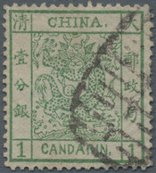 China: 1878, Large Dragon 1ca. Yellow-green, Thin Paper, Used (Michel €420). - Sonstige & Ohne Zuordnung