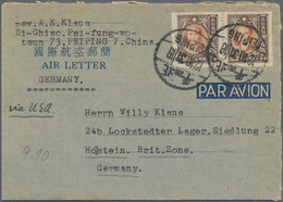 China - Ganzsachen: 1948, Plum Blossoms $300.000 (pair) Tied "Peiping 12.10.37" (Oct. 12, 1948) To A - Postkaarten