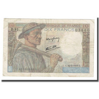 France, 10 Francs, Mineur, 1944, 1944-06-22, TB+, Fayette:8.12, KM:99e - 10 F 1941-1949 ''Mineur''