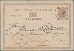 Hongkong - Ganzsachen: Canton, 1894, To Zanzibar/East Africa: Stationery Card QV 3 C. Canc.light "CA - Interi Postali