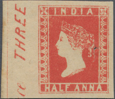 Indien: 1854 Unissued Lithographed ½a. Vermilion With 9½ Arches, Left-hand Marginal Single With Part - 1854 Britse Indische Compagnie