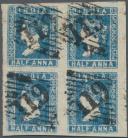 Indien: 1854 Lithographed ½a. Blue, Die I, Block Of Four From Near To Center Of The Sheet, Used In R - 1854 Britse Indische Compagnie