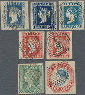 Indien: 1854-55 Set Of Six Different Lithographs And 2a. Green, With Three ½a. (Die I-III, Various C - 1854 Britse Indische Compagnie