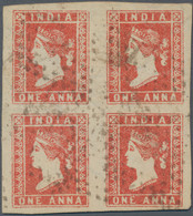 Indien: 1854 Lithographed 1a. Red, Die I, Block Of Four With Lower Left Part Of Sheet Watermark, Use - 1854 Britse Indische Compagnie