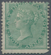 Indien: 1865 QV 4a. Green, Mint Lightly Hinged, With A Missing Corner Perf At Right, Otherwise Fine. - 1882-1901 Keizerrijk