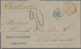 Indien: 1872 Folded Cover From Calcutta To Bordeaux Via Bombay And Brindisi, Bearing Red "CALCUTTA I - 1882-1901 Keizerrijk