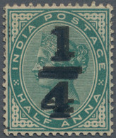 Indien: 1898 QV ¼ On ½a. Blue-green, Variety "SURCHARGE DOUBLE", Mounted Mint With Part Original Gum - 1902-11 Koning Edward VII