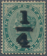 Indien: 1898, Queen Victoria "1/4" On ½a. Blue-green With DOUBLE OVERPRINT, Mint With A Hinge Mark, - 1902-11 Koning Edward VII