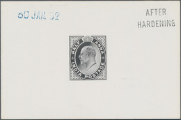 Indien: 1902, 1/2 A., Die Proof Of Eduard VII., In Black On Glazed Card, Blue Handstamp From The 30 - 1902-11 Koning Edward VII