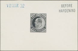 Indien: 1902, 1 A., Die Proof Of Eduard VII., In Black On Glazed Card, Blue Handstamp From The 18 MA - 1902-11 Koning Edward VII