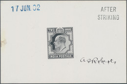 Indien: 1902, 2 A., Die Proof Of Eduard VII., In Black On Glazed Card, Blue Handstamp From The 17 JU - 1902-11 Koning Edward VII