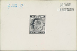 Indien: 1902, 2 A., Die Proof Of Eduard VII., In Black On Glazed Card, Blue Handstamp From The 2 JUN - 1902-11 Koning Edward VII