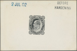 Indien: 1902, 2 A. 6 P., Die Proof Of Eduard VII., In Black On Glazed Card, Blue Handstamp From The - 1902-11 Koning Edward VII