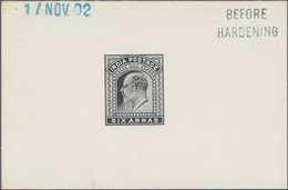 Indien: 1902, 6 A., Die Proof Of Eduard VII., In Black On Glazed Card, Blue Handstamp From The 17 NO - 1902-11 Koning Edward VII