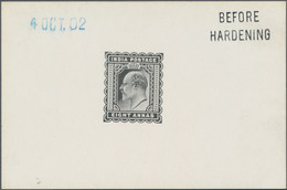 Indien: 1902, 8 A., Die Proof Of Eduard VII., In Black On Glazed Card, Blue Handstamp From The 4 OCT - 1902-11 Koning Edward VII