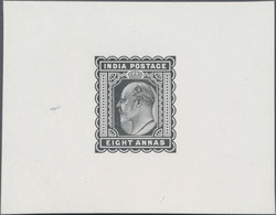 Indien: 1902, 8 A., Die Proof Of Eduard VII., In Black On Glazed Card, First State Of Joining Frame - 1902-11 Koning Edward VII