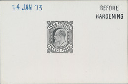 Indien: 1903, 12 A., Die Proof Of Eduard VII., In Black On Glazed Card, Blue Handstamp From The 14 J - 1911-35 Koning George V