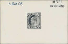 Indien: 1906, 1 A., Die Proof Of Eduard VII., In Black On Glazed Card, Blue Handstamp From The 5 MAY - 1911-35 Koning George V