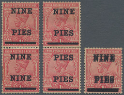 Indien: 1921 Three Stamps KGV. 9p. On 1a. Showing Varieties "NINE NINE", "PIES PIES" And "SURCHARGE - 1936-47 Koning George VI