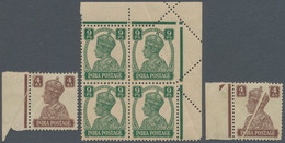 Indien: 1937-43 Four KGVI. Multiples/singles Showing Varieties, Including 1937 1a. Top Left Corner B - Ongebruikt