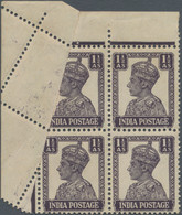 Indien: 1943 KGVI. 1½a. Dull Violet Top Left Corner Block Of Four, Variety "left-hand Stamps Partial - Ongebruikt