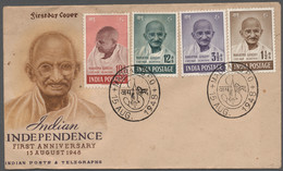 Indien: 1948, Gandhi Complete Set On Illustrated First Day Cover All Tied By The Oval "MADRAS GPO / - Brieven En Documenten