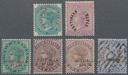 Indien - Konventionalstaaten - Patiala: 1884-85 Group Of 5 Mint Postage Stamps And One Used Official - Patiala