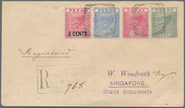 Malaiische Staaten - Perak: 1892-95 'Tiger' Cpl. Set Of Three Plus 3c. On 5c. Used On Registered Cov - Perak