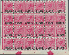 Malaiische Staaten - Perak: 1895, 3c. On 5c. Rose, Bright Colour, Marginal Block Of 24 From Lower Pa - Perak