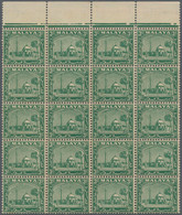 Malaiische Staaten - Selangor: 1935-41 3c. Green Top Marginal Block Of 20 On Thin Striated Paper, Mi - Selangor