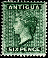 Antigua 1884 SG 29  6d Deep Green  Crown CA  Perf 14   Mint - 1858-1960 Colonia Britannica